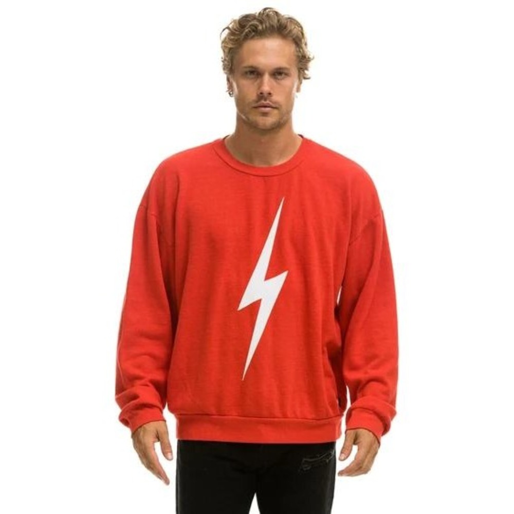 Aviator Nation Bolt Crew Sweatshirt Red Lightning Graphic XL USA Made UNISEX